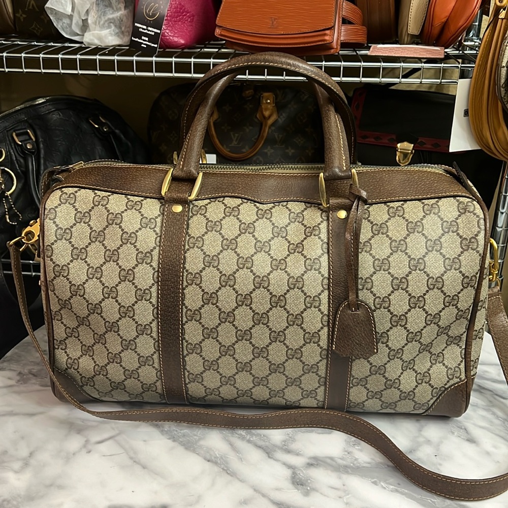 Vintage Gucci | GG Monogram Weekender Duffle Boston Bag w/ Built-In Lock